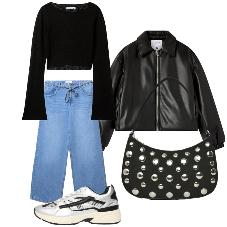 Outfit donna - Comoda con terranova. Stile Casual per Tutti i giorni. Abbinamento con t-shirt, bomber, jeans, sneakers, borse a tracolla.