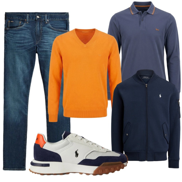 Outfit uomo - Filippo: vestirsi a cipolla!. Stile Trendy per Ufficio. Abbinamento con polo, pullovers, jeans, giacche sportive, sneakers.