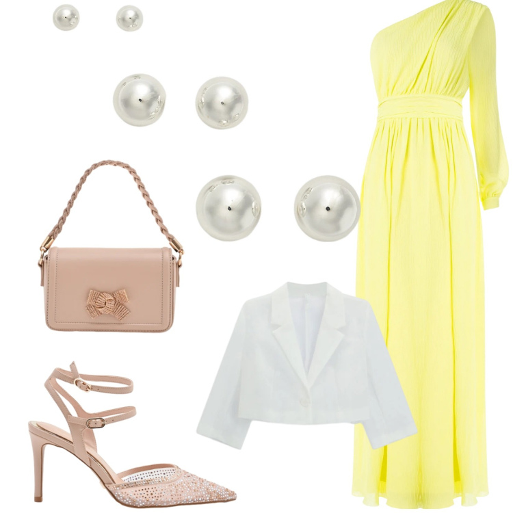 Outfit donna - Total look #2354564. Stile Glamour per Cerimonia. Abbinamento con blazer, pochette, décolleté, vestiti lunghi, orecchini.