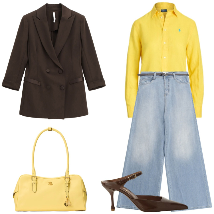 Outfit donna - Total look #2354570. Stile Casual chic per Tutti i giorni. Abbinamento con blazer, décolleté, jeans, camicie, borse a mano.