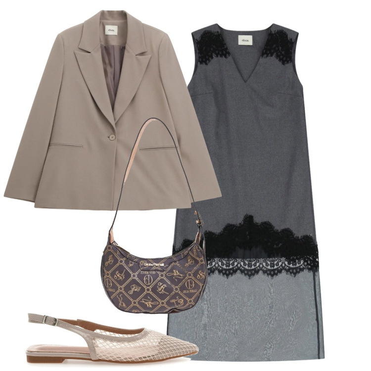 Outfit donna - Neutri. Stile Chic per Tutti i giorni. Abbinamento con vestiti midi/longuette, blazer, décolleté, borse a tracolla.