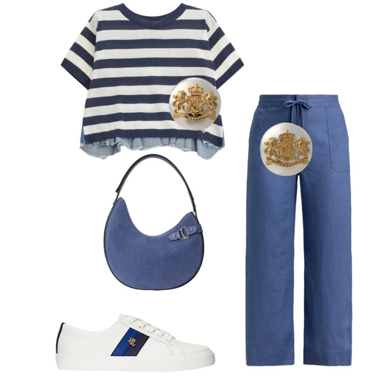 Outfit donna - Total look #2354589. Stile Casual per Tutti i giorni. Abbinamento con t-shirt, orecchini, sneakers, borse a spalla, pantaloni.