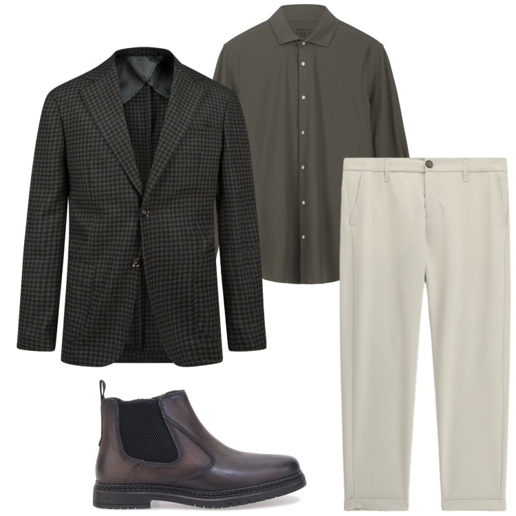 Outfit uomo - Total look #2354605. Stile Business/Elegante per Ufficio. Abbinamento con pantaloni, stivali e stivaletti, giacche, camicie.