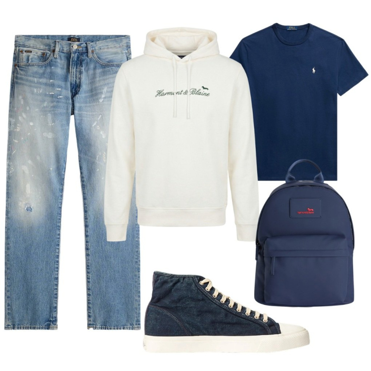 Outfit uomo - Fabrizio: la maturità.. Stile Urban per Tutti i giorni. Abbinamento con felpe con cappuccio, borse sportive, sneakers, t-shirt, jeans dritti.