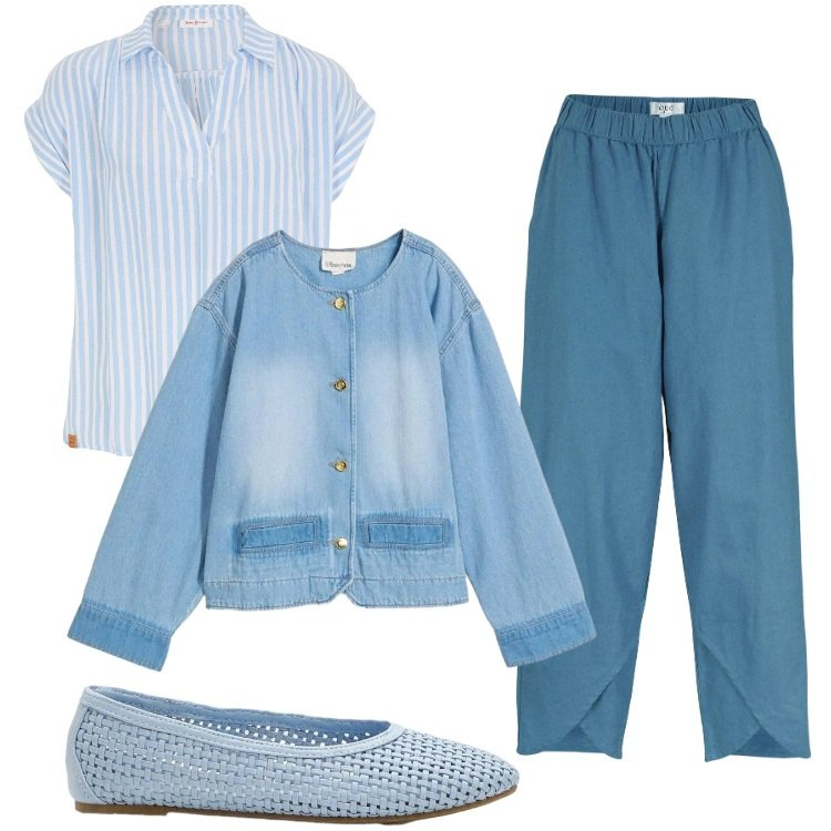 Outfit donna - Total look #2354619. Stile Boho per Mare. Abbinamento con bluse, pantaloni, blazer, ballerine.