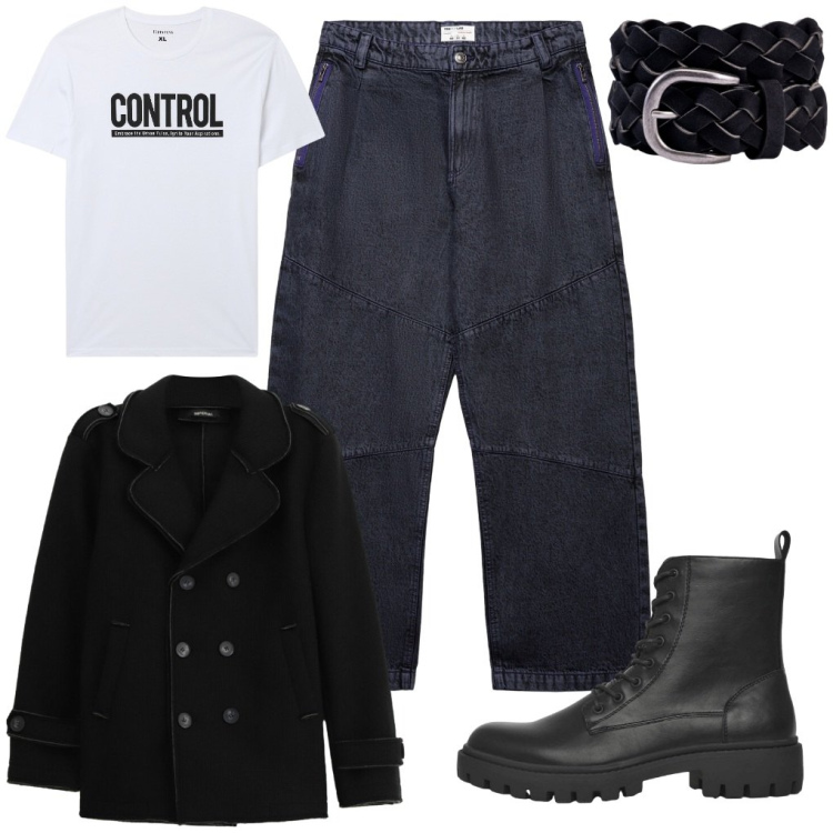 Outfit uomo - Fabrizio: causale? No!. Stile Urban per Tutti i giorni. Abbinamento con t-shirt, anfibi, jeans dritti, cappotti, cinture.