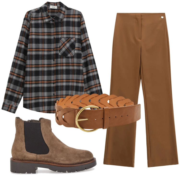 Outfit donna - Total look #2354627. Stile Casual per Tutti i giorni. Abbinamento con cinture, pantaloni, camicie, stivaletti chelsea.