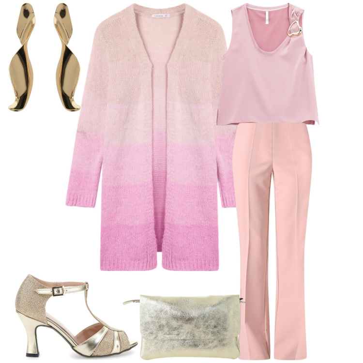 Outfit donna - Total look #2354630. Stile Glamour per Serata fuori. Abbinamento con canottiere, cardigans, borse a spalla, orecchini, pantaloni, scarpe col tacco.