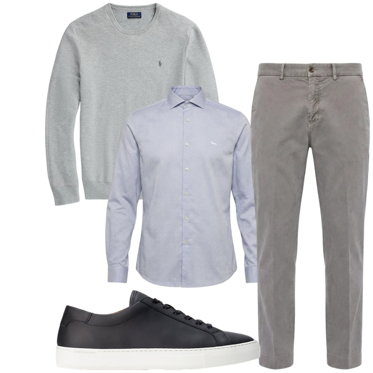 Outfit uomo - Total look #2354631. Stile Trendy per Tutti i giorni. Abbinamento con pantaloni chino, camicie, maglieria, sneakers.