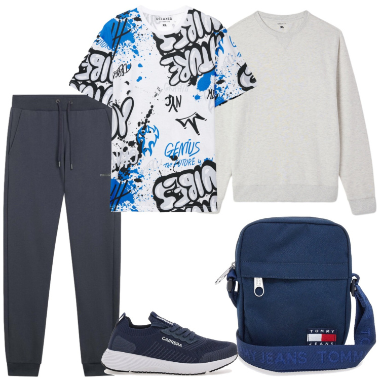 Outfit uomo - Il borsello by Tommy. Stile Casual per Sport. Abbinamento con felpe, t-shirt, pantaloni, sneakers, borse sportive.
