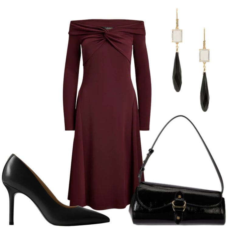 Outfit donna - Cerimonia. Stile Chic per Cerimonia. Abbinamento con vestiti, décolleté, borse a spalla, orecchini.