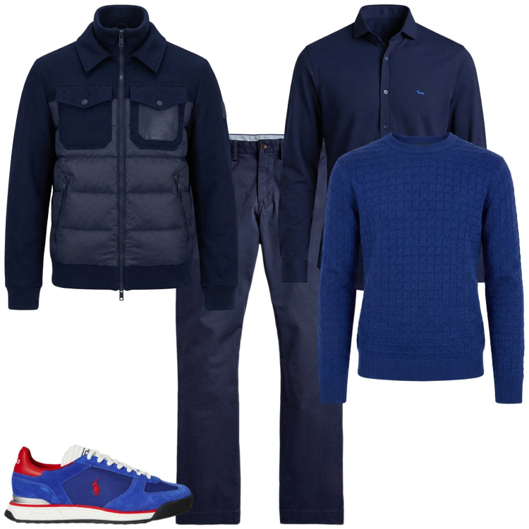 Outfit uomo - Trendy ufficio tempo libero. Stile Trendy per Tutti i giorni. Abbinamento con camicie, bomber, pullovers, pantaloni, sneakers.