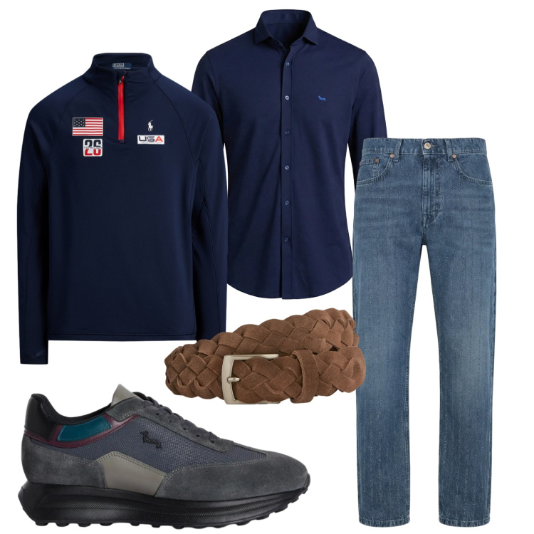 Outfit uomo - Total look #2354682. Stile Casual per Tutti i giorni. Abbinamento con jeans, cinture, sneakers, camicie, pullovers.