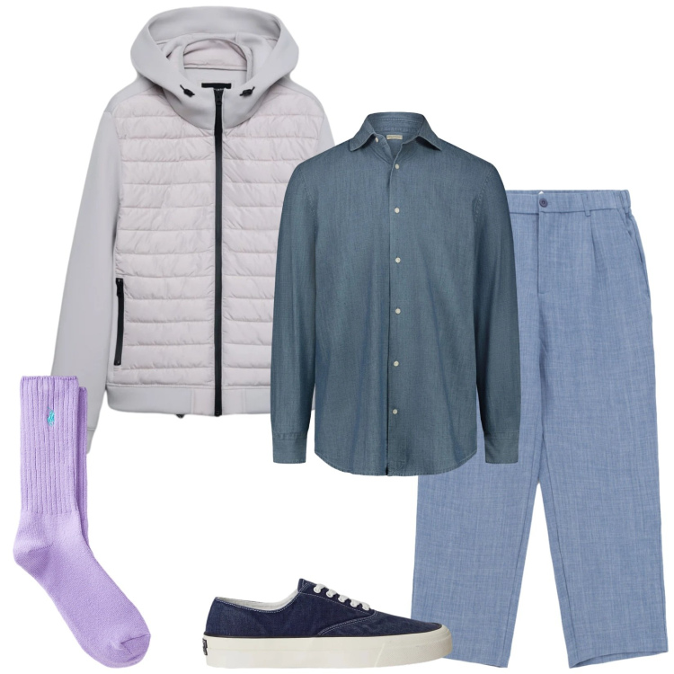 Outfit uomo - Total look #2354688. Stile Trendy per Tutti i giorni. Abbinamento con pantaloni, giacche, sneakers, calzini, camicie.