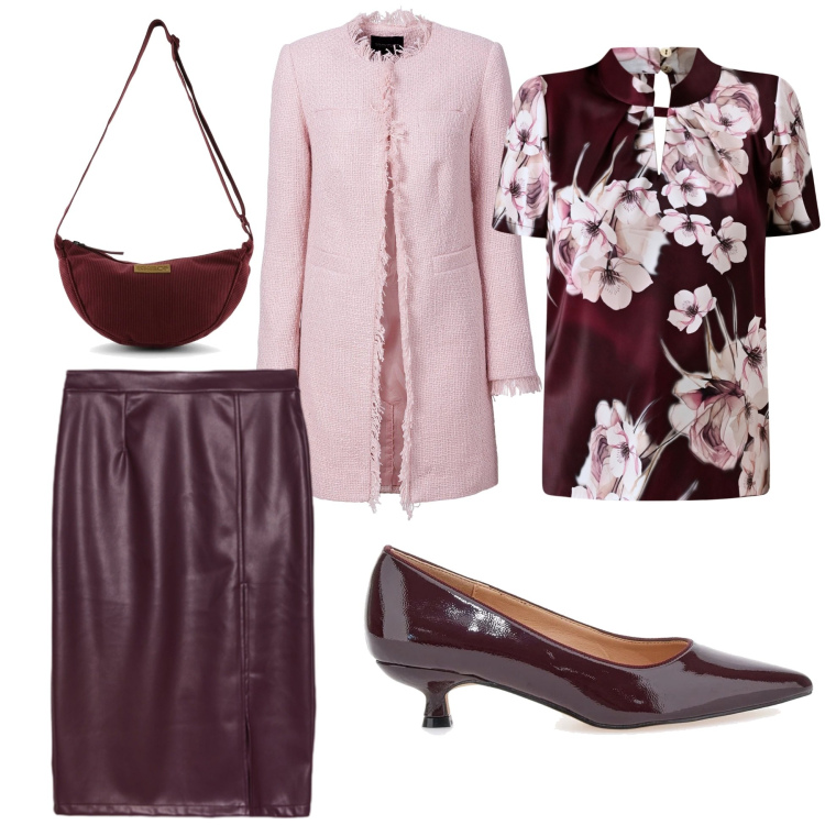 Outfit donna - Brezza d\'oriente. Stile Chic per Serata fuori. Abbinamento con blazer, gonne longuette, bluse, décolleté, borse a tracolla.