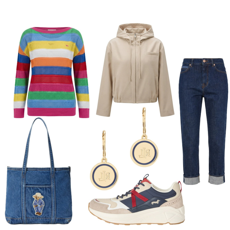 Outfit donna - Total look #2354706. Stile Casual per Tutti i giorni. Abbinamento con cappotti, maglieria, sneakers, jeans, borse tote, orecchini.