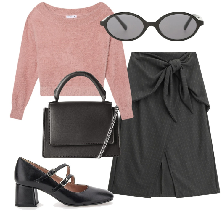 Outfit donna - Total look #2354709. Stile Bon Ton per Ufficio. Abbinamento con maglieria, borse a tracolla, occhiali da sole, gonne longuette, décolleté.