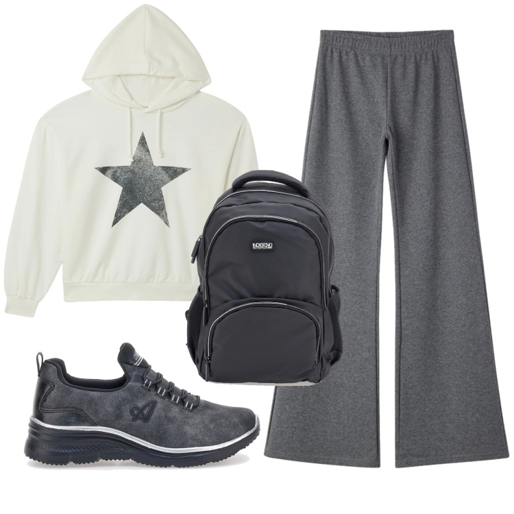Outfit donna - Total look #2354719. Stile Casual per Sport. Abbinamento con pantaloni, felpe sportive, sneakers, zaini.