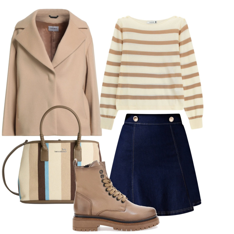 Outfit donna - Mix di righe..... Stile Casual chic per Tutti i giorni. Abbinamento con cappotti, shopping bag, maglieria, minigonne, anfibi.