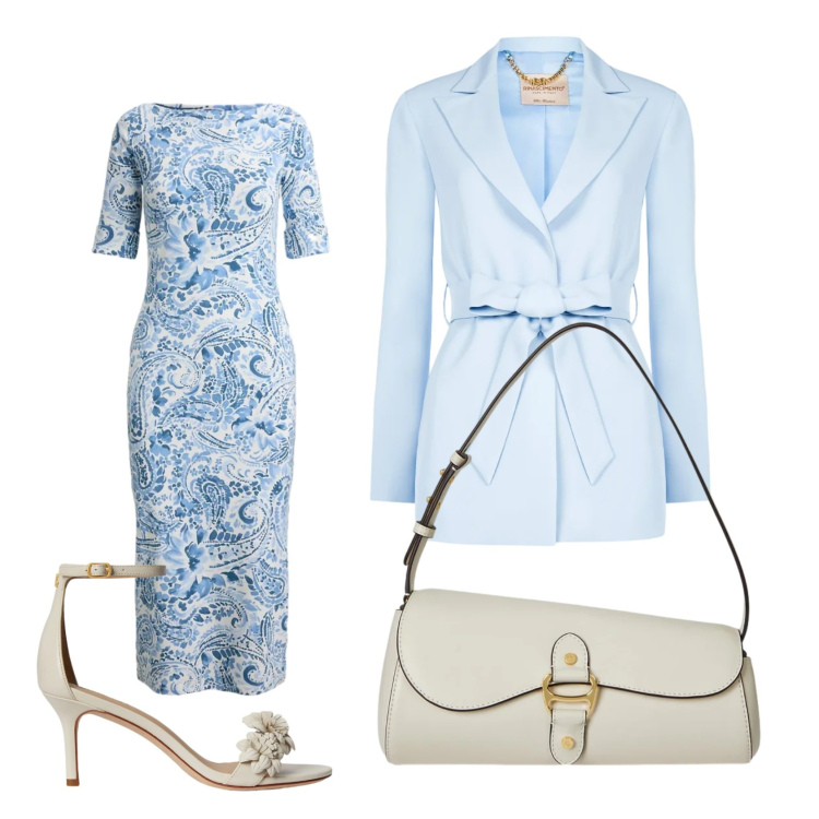 Outfit donna - Matrimonio a maggio. Stile Casual chic per Cerimonia. Abbinamento con blazer, vestiti, sandali in pelle, borse a spalla.