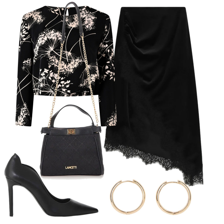 Outfit donna - Total look #2354743. Stile Chic per Serata fuori. Abbinamento con orecchini, gonne longuette, décolleté, bluse, borse a tracolla.