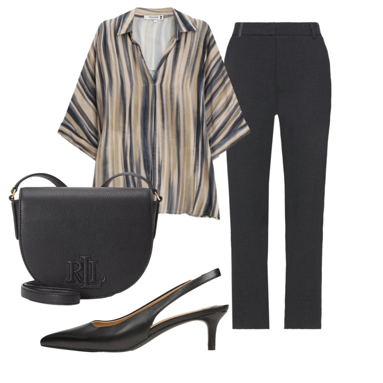 Outfit donna - Total look #2354745. Stile Bon Ton per Ufficio. Abbinamento con pantaloni, camicie, borse a tracolla, décolleté.