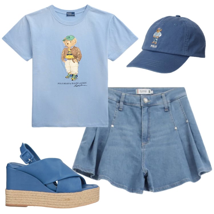 Outfit donna - Total look #2354747. Stile Basic per Mare. Abbinamento con espadrillas, shorts, t-shirt, cappelli con visiera.