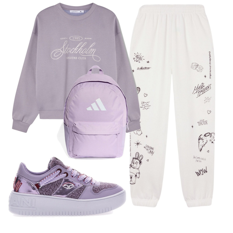 Outfit donna - Total look #2354752. Stile Casual per Sport. Abbinamento con felpe, pantaloni, sneakers, zaini.