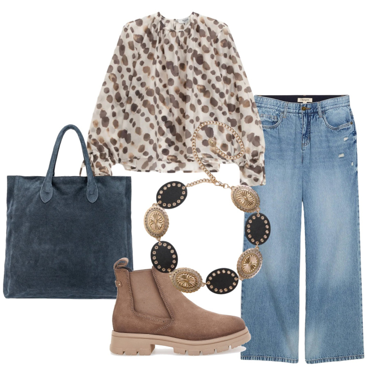 Outfit donna - Total look #2354758. Stile Etnico per Tutti i giorni. Abbinamento con jeans, cinture, bluse, borse a mano, stivaletti chelsea.