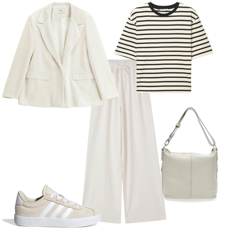 Outfit donna - Sporty chic ogni giorno. Stile Sporty chic per Tutti i giorni. Abbinamento con t-shirt, pantaloni, blazer, borse a spalla, sneakers.