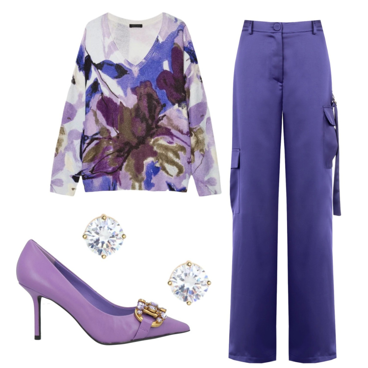 Outfit donna - Total look #2354766. Stile Glamour per Serata fuori. Abbinamento con décolleté, maglieria, pantaloni cargo, orecchini.