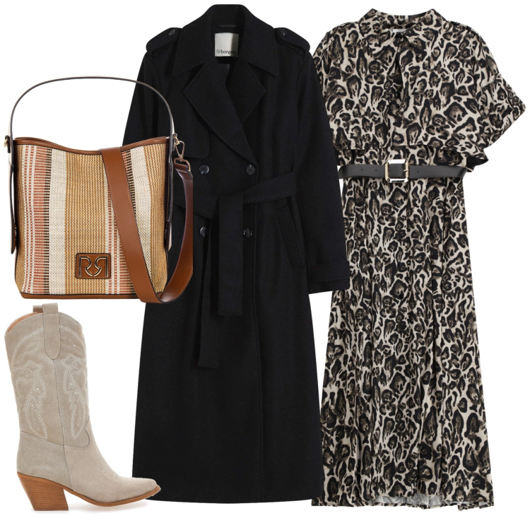 Outfit donna - Total look #2354768. Stile Etnico per Serata fuori. Abbinamento con trench, vestiti lunghi, borse a secchiello, stivaletti texani.