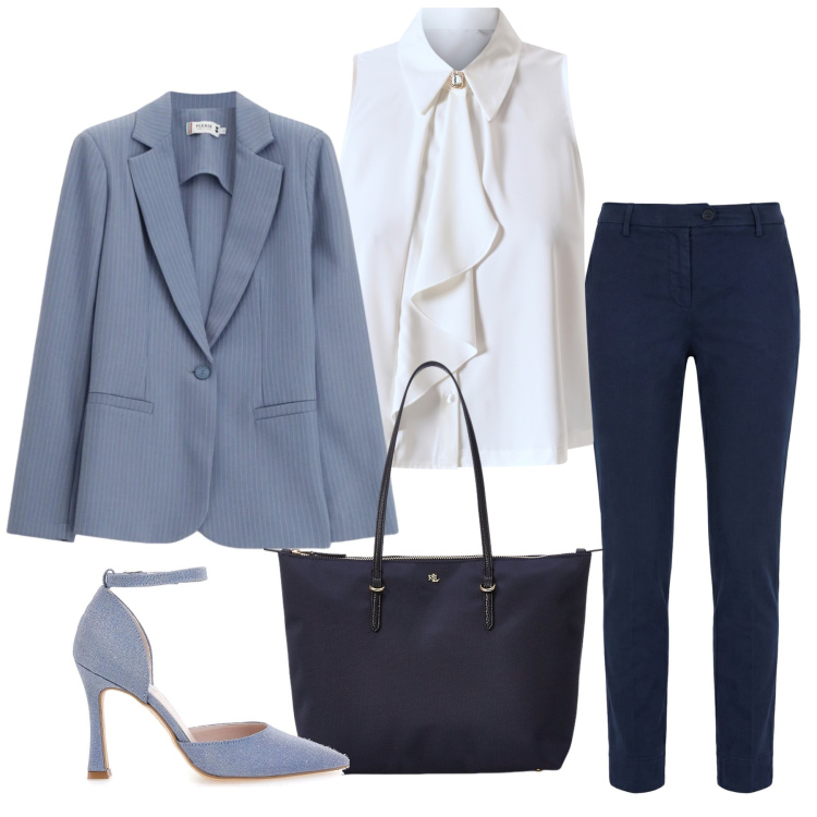 Outfit donna - Total look #2354770. Stile Bon Ton per Ufficio. Abbinamento con pantaloni, blazer, camicie, borse tote, décolleté.