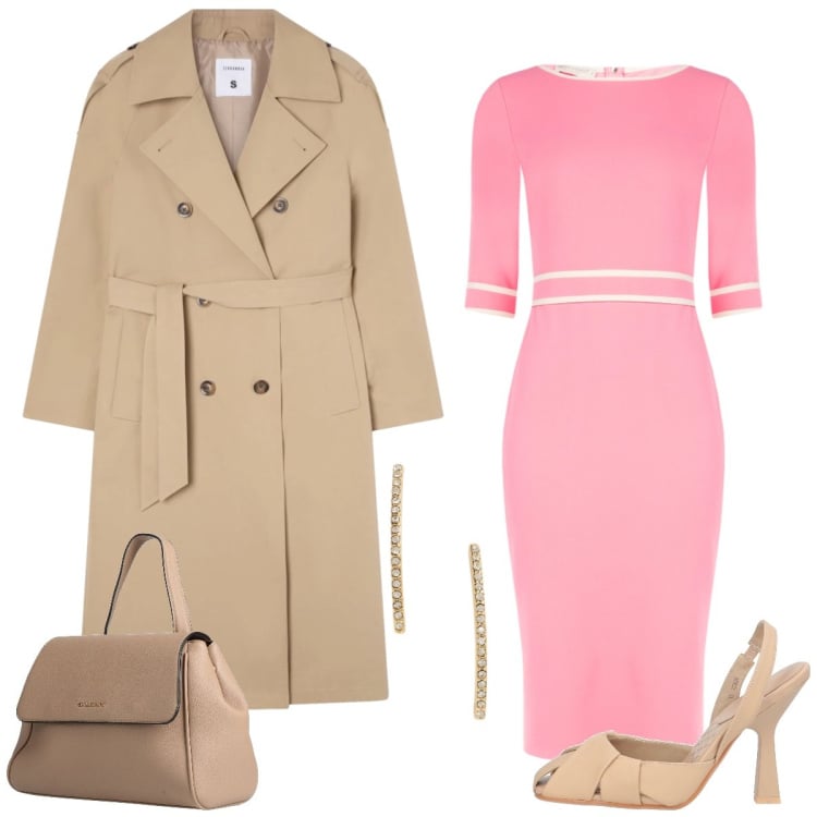 Outfit donna - Total look #2354773. Stile Bon Ton per Tutti i giorni. Abbinamento con décolleté, zaini, trench, vestiti a tubino, orecchini.