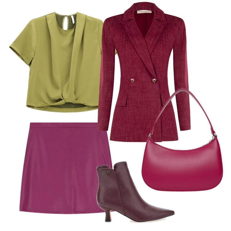 Outfit donna - Total look #2354777. Stile Casual chic per Ufficio. Abbinamento con bluse, borse a tracolla, minigonne, blazer, stivaletti.