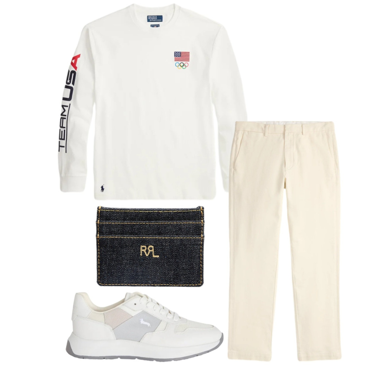 Outfit uomo - Total look #2354778. Stile Trendy per Tutti i giorni. Abbinamento con sneakers, pantaloni chino, t-shirt, portafogli.
