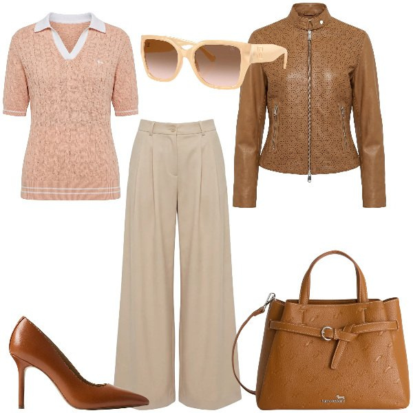 Outfit donna - Total look #2354784. Stile Casual chic per Ufficio. Abbinamento con pantaloni, polo, borse a mano, giacche, occhiali da sole, décolleté.
