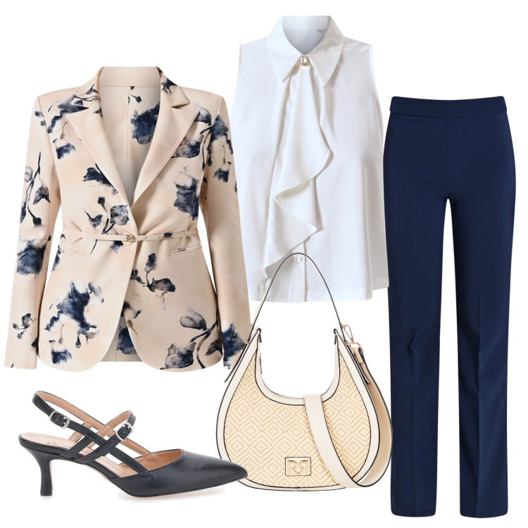 Outfit donna - Total look #2354799. Stile Chic per Ufficio. Abbinamento con pantaloni, blazer, borse a mano, camicie, décolleté.