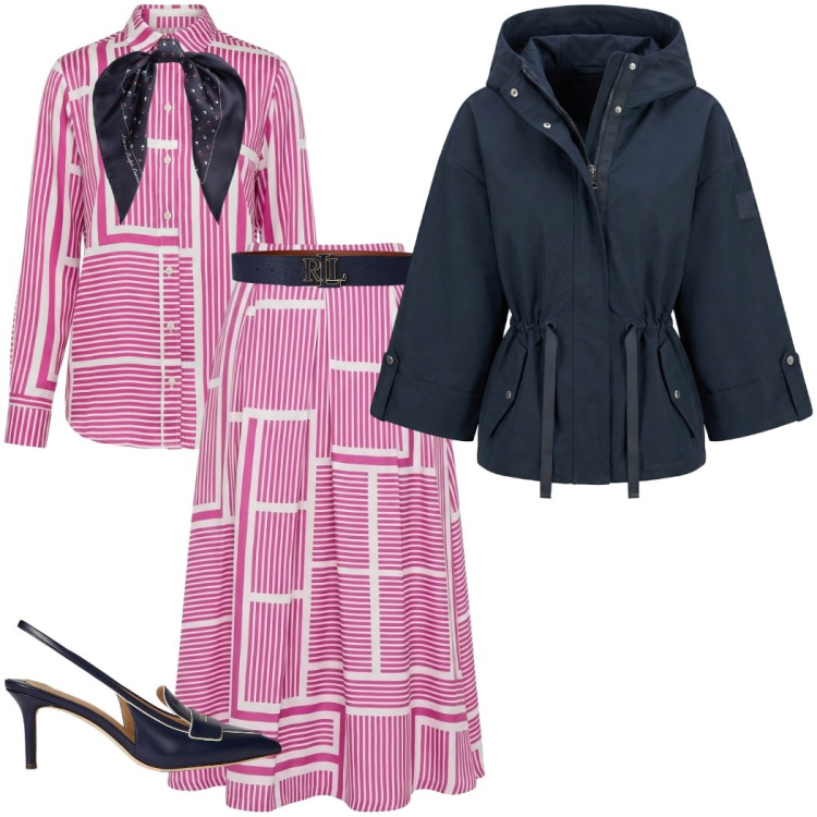 Outfit donna - Harmont & Blaine. Stile Casual chic per Tutti i giorni. Abbinamento con camicie, caban, gonne, décolleté, cinture, foulard.