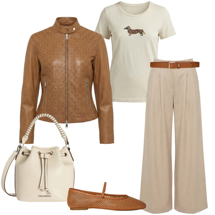 Outfit donna - Harmont & Blaine. Stile Urban per Tutti i giorni. Abbinamento con pantaloni, giacche, t-shirt, borse a secchiello, ballerine, cinture.