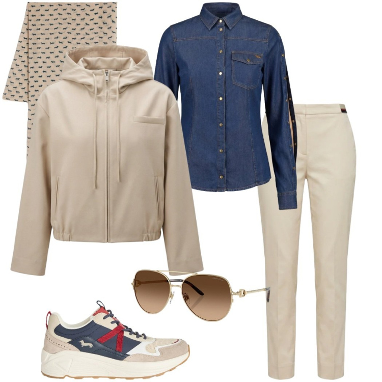 Outfit donna - Harmont & Blaine. Stile Urban per Tutti i giorni. Abbinamento con camicie, pantaloni chino, sneakers, cappotti, sciarpe, occhiali da sole.