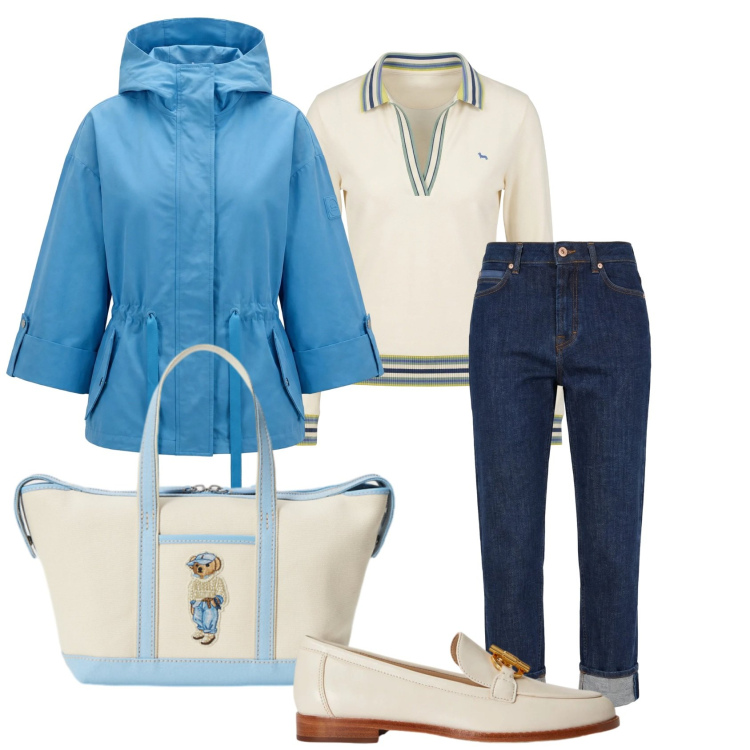 Outfit donna - Relaxing... harmont& blaine. Stile Casual chic per Tutti i giorni. Abbinamento con caban, jeans, polo, mocassini, borse tote.