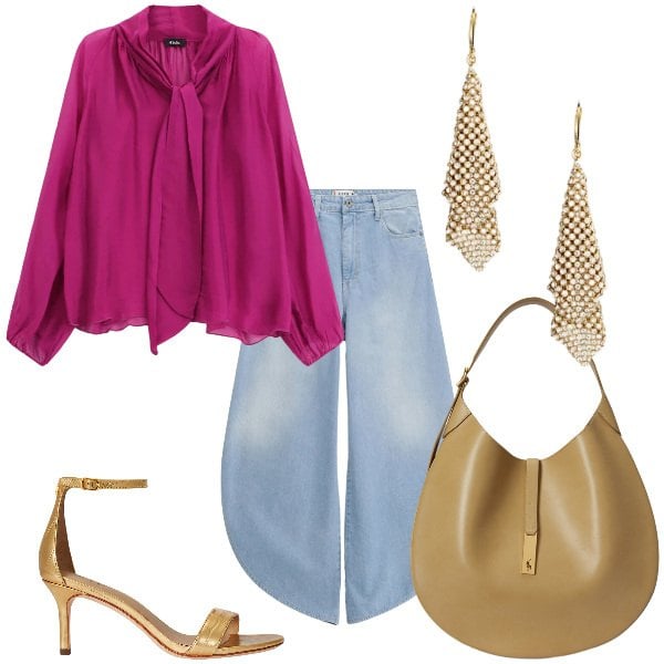 Outfit donna - Total look #2354824. Abbinamento con bluse, jeans, sandali in pelle, borse a spalla, orecchini.