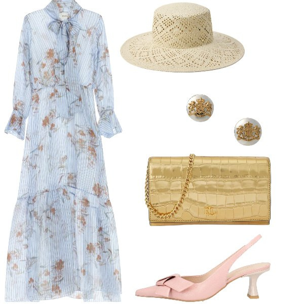 Outfit donna - Total look #2354828. Abbinamento con décolleté, vestiti lunghi, orecchini, borse a tracolla, cappelli.