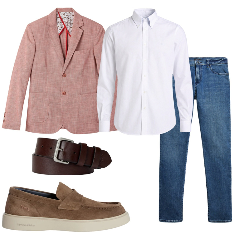 Outfit uomo - Con la giacca. Stile Trendy per Tutti i giorni. Abbinamento con scarpe stringate, camicie, giacche, cinture, jeans.
