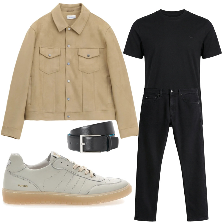 Outfit uomo - Con le sneakers chiare. Stile Casual per Tutti i giorni. Abbinamento con jeans, t-shirt, cinture, cappotti, sneakers.