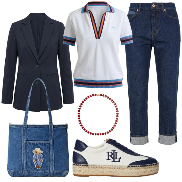 Outfit donna - Amelia: la mia maestra.. Stile Casual per Scuola/Università. Abbinamento con polo, blazer, jeans, sneakers, collane, borse tote.