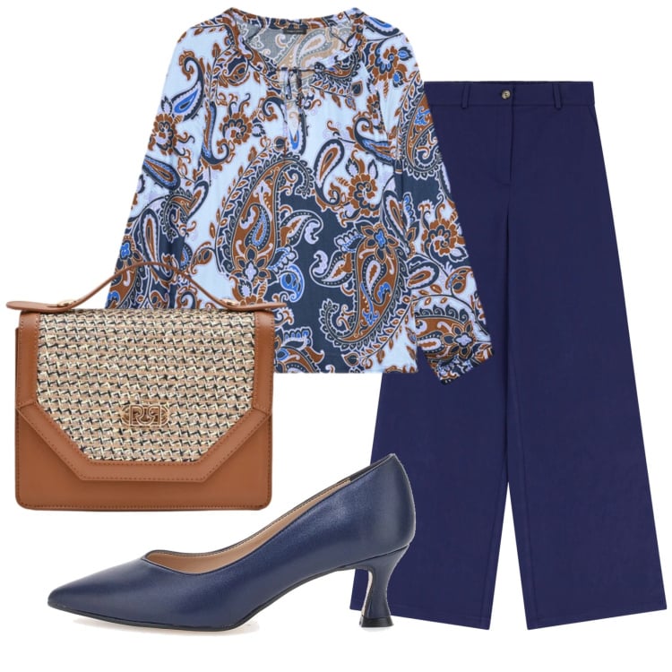 Outfit donna - Total look #2354882. Stile Basic per Ufficio. Abbinamento con bluse, pochette, pantaloni, décolleté.