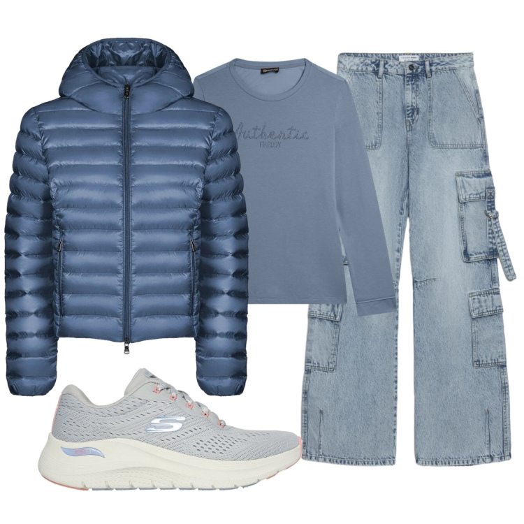 Outfit donna - Total look #2354884. Stile Casual per Scuola/Università. Abbinamento con jeans, felpe, bomber, sneakers.