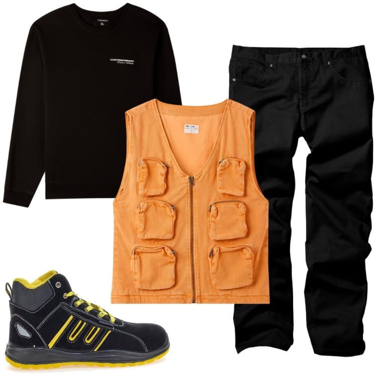 Outfit uomo - Leo: in cantiere.. Stile Urban per Tutti i giorni. Abbinamento con pantaloni, gilet, felpe, scarpe stringate.